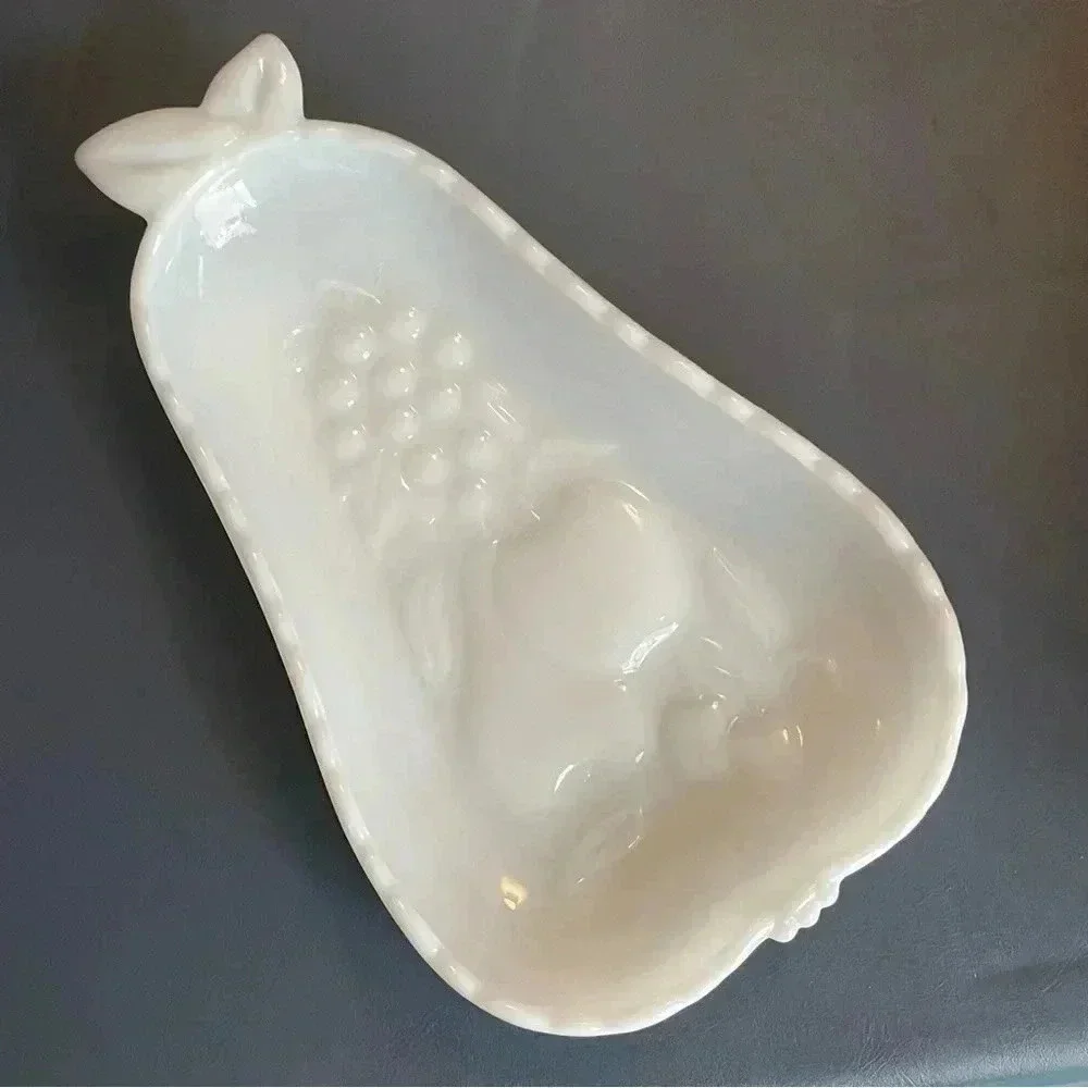 Hazel Atlas‎ Pear White Milk Glass Serving Dish Candy Fruit